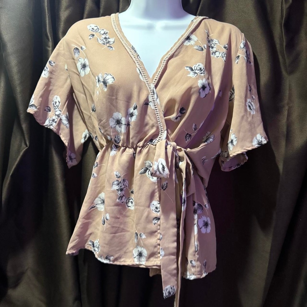 Floral coquette wrap blouse with side tie